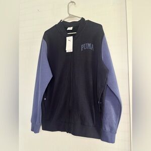 PUMA NWT NAVY COLORBLOCK ZIP UP ATHLETIC SPORTS CLUB BOMBER JACKET SZ LG